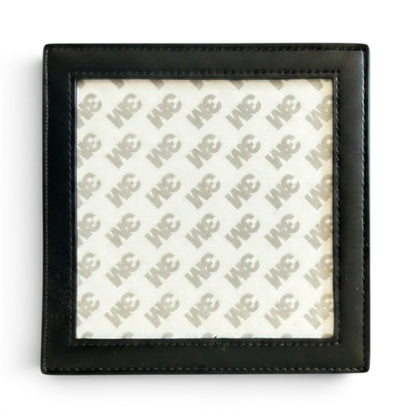 A square black faux-leather or leather frame with a clear top, showing a 3m backing, photographed on a white background.