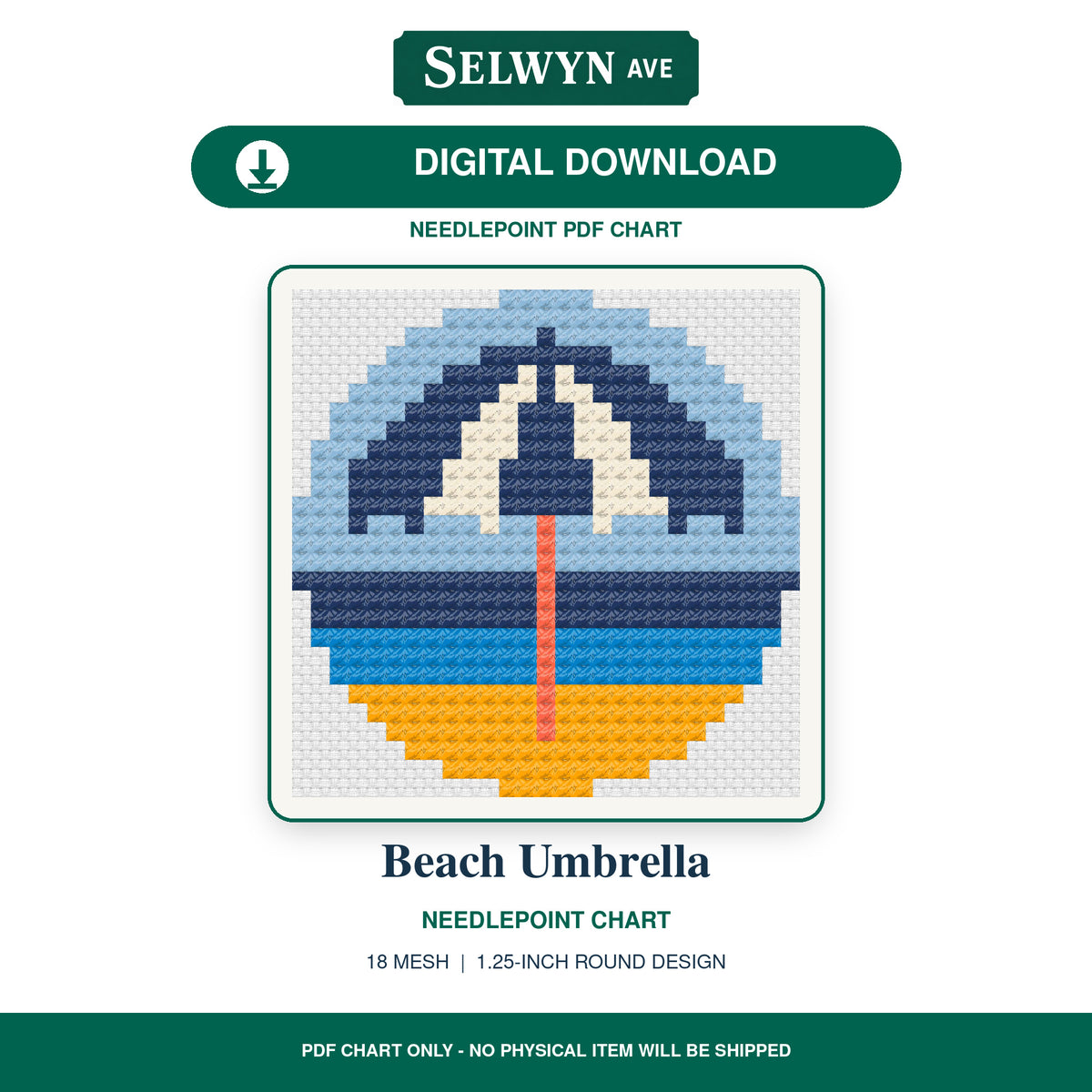 Beach Umbrella Digital Needlepoint Chart
