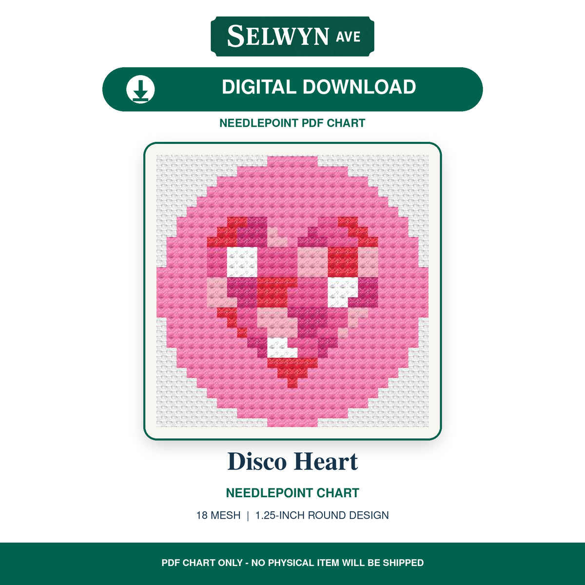 Disco Heart Digital Needlepoint Chart