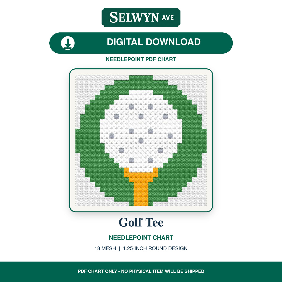 Golf Ball on a Tee Digital Needlepoint Chart