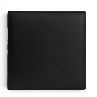 A square black faux-leather or leather frame photographed on a white background.