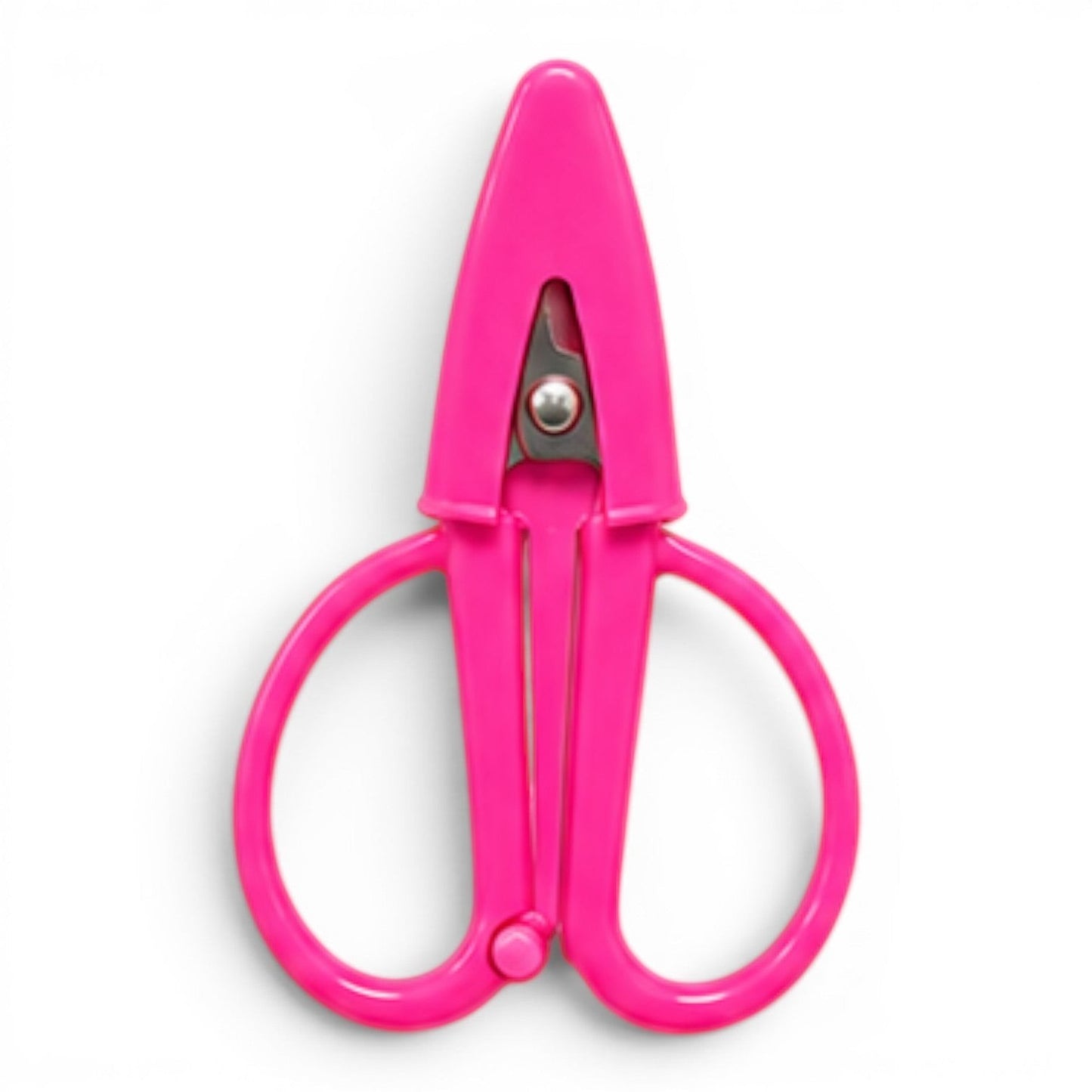 G&A Canvas Co Super Snip mini thread scissors in bright fuchsia with an integrated protective silicone sleeve.