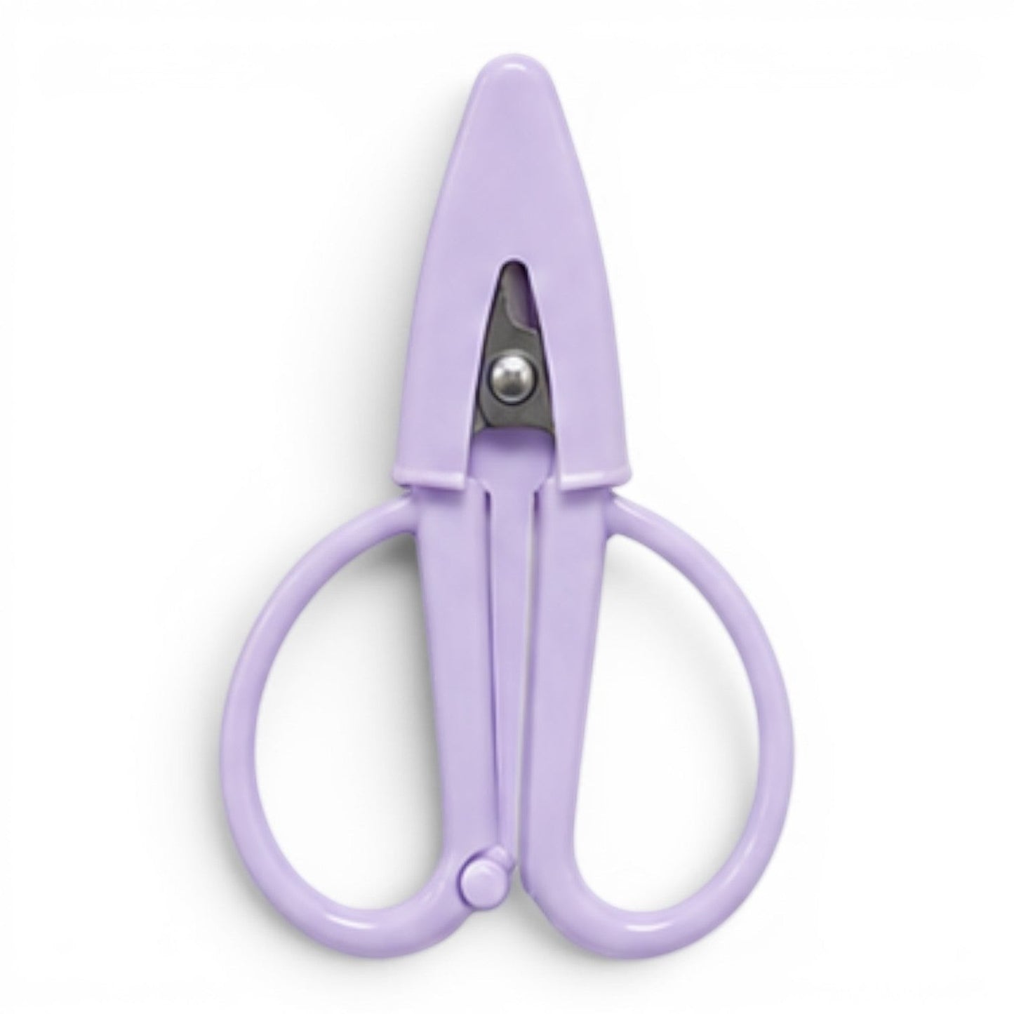 G&A Canvas Co Super Snip mini thread scissors in lilac with an integrated protective silicone sleeve.