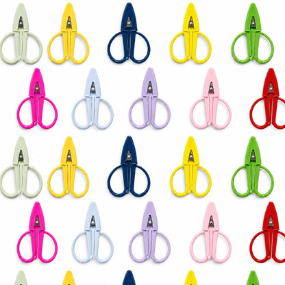 G&A Canvas Co complete set of 10 colorful mini thread scissors with stainless steel blades and silicone sleeves.