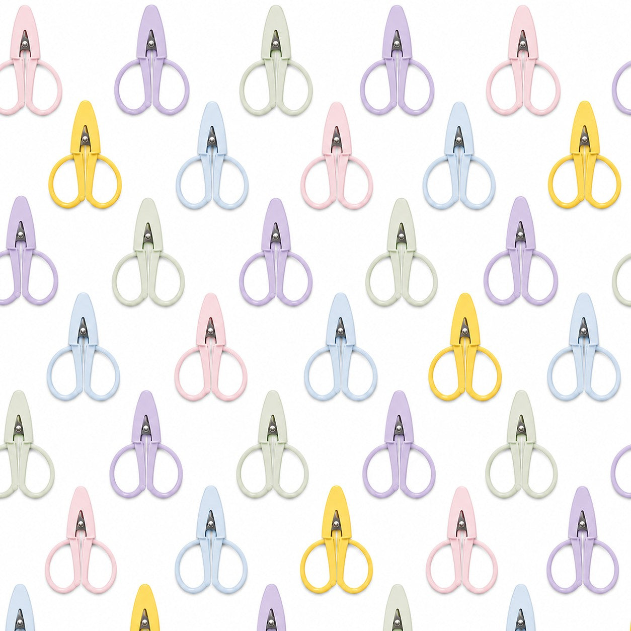 G&A Canvas Co Super Snip mini thread scissors in a pastel palette of ballet, lilac, sky, butter, and sage colors.